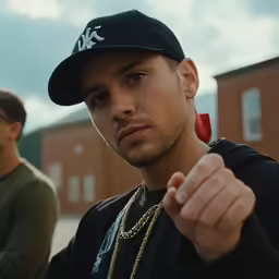 two men, one pointing his finger while the other looks at the camera