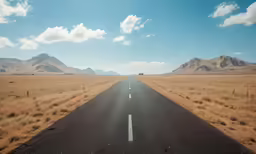 an empty road running across dry brown grass