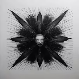 a black and white image with black feathers