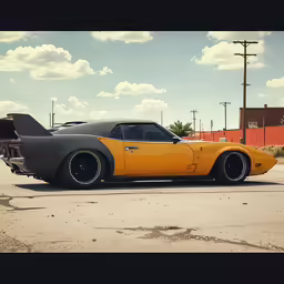 an older yellow car parked on the street
