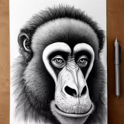 a gorilla face drawn in charcoal pencil