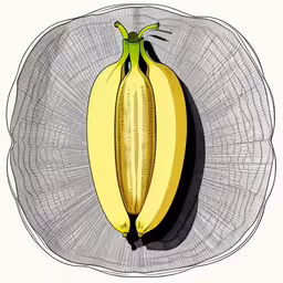 a drawing of a banana hanging from a metal rod,the two bananas are depicted in the drawing