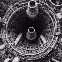 an aerial view of a circular building from above