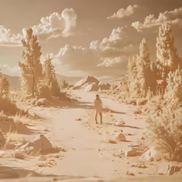 a person standing on the road in the desert