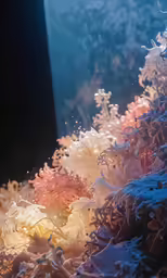 some corals under water near a sandy beach
