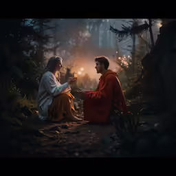 the young person is lighting up his candles next to a man