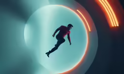 a man standing inside an illuminated circle with his hands on his hip