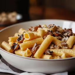 a white bowl filled with pasta on top of a table