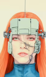 woman with robotic face and hair