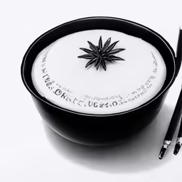 a black and white bowl with a marijuana leaf inside