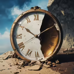 an old clock with roman numerals is sitting in the sand
