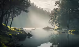 a peaceful and secluded river surrounded by trees