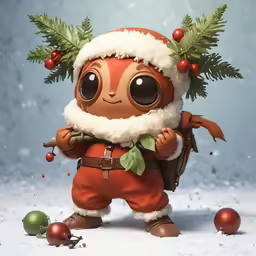 a little bird figurine with christmas decorations around him