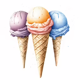 three ice cream cones with different colors