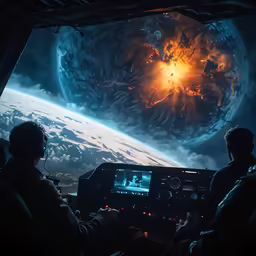 a computer room that is set up like a planet