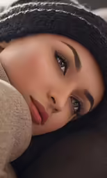 a woman with long eyelashes is laying down