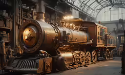 an old model train sits on display at an indoor museum