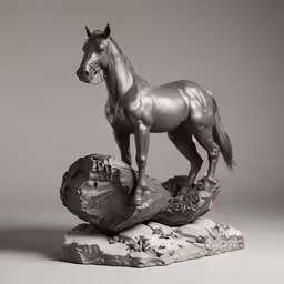 a miniature horse standing on top of a stone