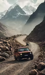 an suv driving on a mountain road near the mountains