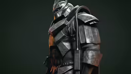 an armor with a long collar is displayed