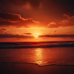 a sunset over the ocean is seen through clouds