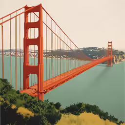 a painting of a large golden gate bridge