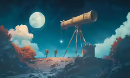two people stand in the desert looking at a telescope