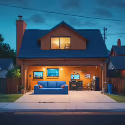 a sofa sitting in the driveway next to a house