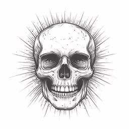 skull tattoo in white background with rays