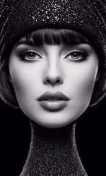 a woman with makeup, face and a large hat on