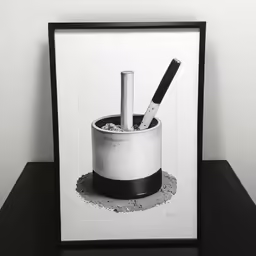 a photo of a small container with pens and ink