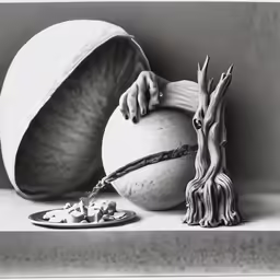 someone with their hands on a big ball with food
