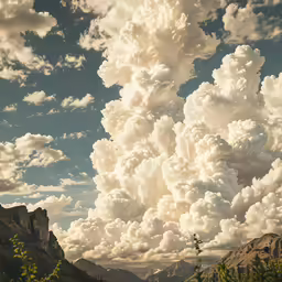 a tall, white cloud cluster in the sky