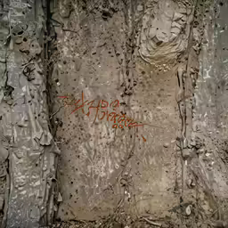 the side of a tree with some grafitti on it
