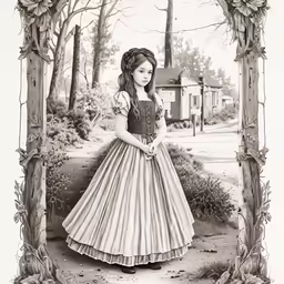 a painting of a girl with a dress