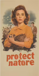 a woman holds a bird in a field