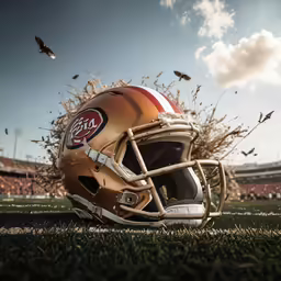 the helmet of a football player with an eagle flies away from him