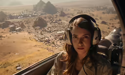 a woman sitting in the cockpit of a plane