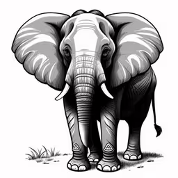 an elephant is standing on the grass with it
