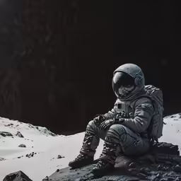 an astronaut sitting on the ground while looking at something
