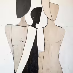 abstract paintings depicting two women in the process of painted