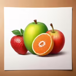 a painting of two apples and three oranges