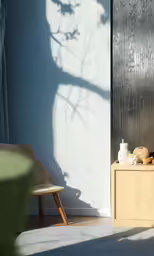 sunlight shining on a wall casts a shadow from the mirror