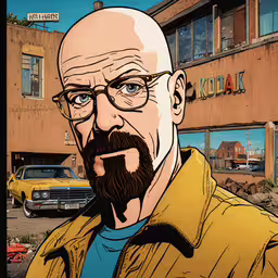 an image of a man with beard and glasses,an image of a cartoon bald man with glasses