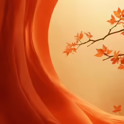 a painting of a branch with leaves flying