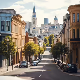 a row of buildings on an urban street