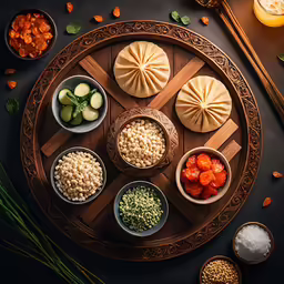 food served on a plate with wooden spoons, nuts and spoons
