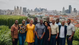 a group of people standing on top of a hillside