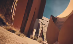 this photo shows a red colored structure that is shaped like arches