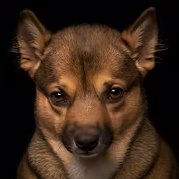 the small dog is looking at the camera